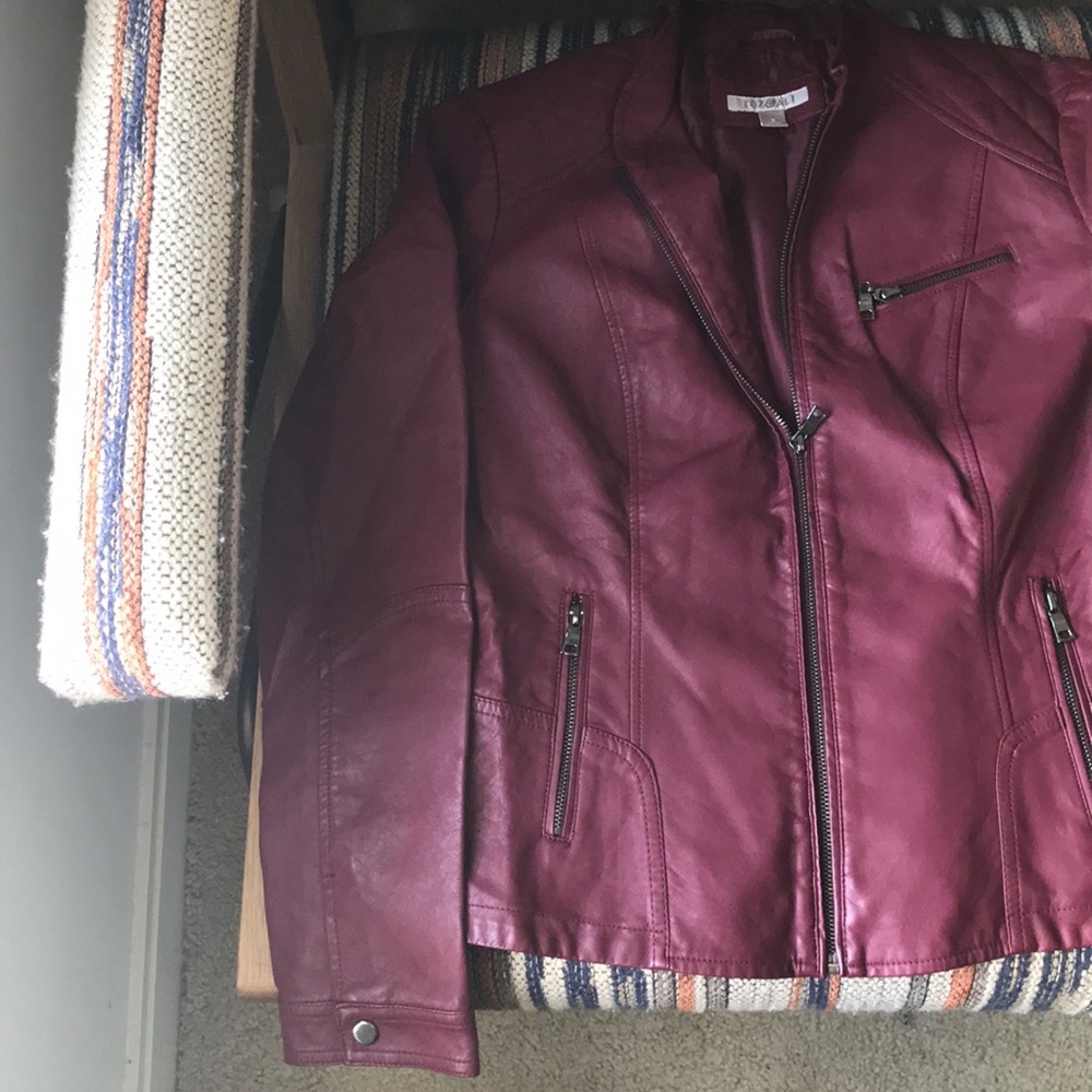 Faux burgandy leather jacket